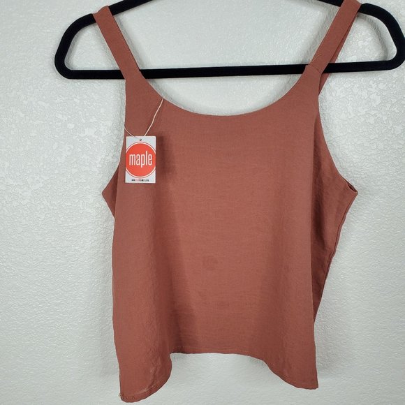 Maple Blush Tan Flowy Crop Tank Top Blouse Small - Picture 1 of 4